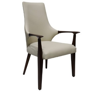 LeisureMod Elm Modern Dining Arm Chair – Leather Upholstery with Wood Legs, Mid-Century Style, Kitchen, Dining Room, Cafe, Contemporary Seating - 1 of 4