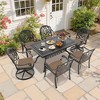 7-Piece Cast Aluminum Patio Dining Set with Rectangle  Table, 2 swivel chairs and 4 fixed dining chairs, Brown Cushions - 4 of 4