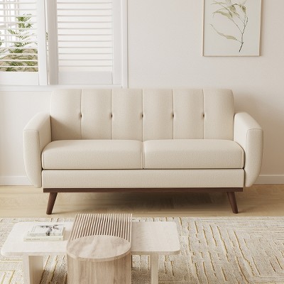 Vipbear 65.4"Loveseat Sofa,Memory Foam Futon Sofa Couch Sleeper,Linen Fabric Upholstered 2-Seat Sofa For Living Room,Apartment,Bedroom,Gray/Blue/white