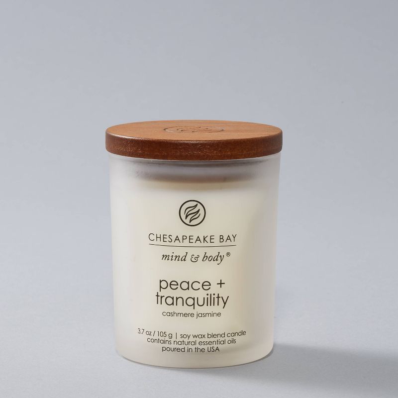 Frosted Glass Peace + Tranquility Lidded Jar Candle White - Mind & Body by Chesapeake Bay Candle, 1 of 14