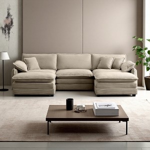 115.34" Corduroy U-Shaped Modular Sectional Sofa with Double-Layer Cushions & 2 Ottomans - 1 of 4