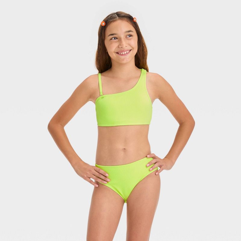 Girls' 'Ride the Wave' Ribbed Bikini Swim Bottom - art class™ Lime Green, 4 of 5