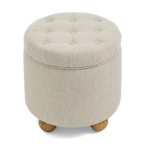 GDFStudio Hilary Round Storage Button-Tufted Velvet Upholstered 18.5" Ottoman with Solid Wood Oval Legs - 1 of 4
