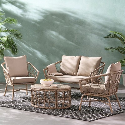 Coolbibila-Patio Furniture Chairs With Ottomans, Patio Furniture Set 4 Pieces, Conversation Sets For Patio, PE Rattan Patio Seating Sets