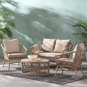 Coolbibila-Patio Furniture Chairs With Ottomans, Patio Furniture Set 4 Pieces, Conversation Sets For Patio, PE Rattan Patio Seating Sets - 1 of 4