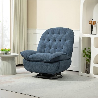 Okak Elegant Swivel Recliner Adjustable Chair Accent Chair with Soft Cushion Chenille Glider Chair Sofa with Metal Round Base for Lounge Bedroom, Teal