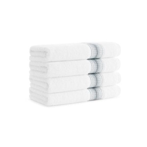 Aston & Arden Luxury Ring Spun Cotton Hand Towels (4 Pack), 600 GSM, 18x32 in., White with Striped Ombre Border - 1 of 4