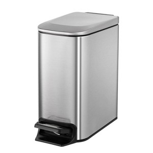 LunaLulinlk Silver 1.6 Gallon Small Bathroom Trash Can, Stainless Steel Trash Can with Lid - 1 of 4