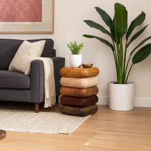 Royal Hampton 18 Inch Side End Table, Sculptural Stacked Design, Mango and Acacia Wood - 1 of 4