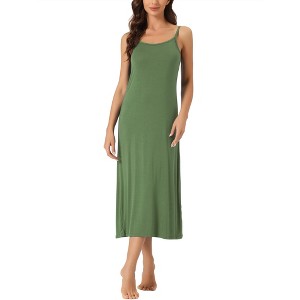 cheibear Women's Sleeveless Spaghetti Strap Midi Cami Tank Sleepdress - 1 of 4