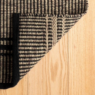 Black and Camel Handwoven Wool Herringbone Rug 3' x 5'