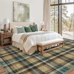 Washable Rugs for Living Room Plaid Classic Non Slip Large Rug for Bedroom Decor Soft Low Pile Carpet - 1 of 4