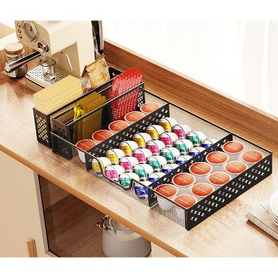 Simple Trending Coffee Pod Holder Desk Drawer Organizer Tray with 2 separate storage,Drawer Desktop Accessories for Office Supplies, Makeup, Black