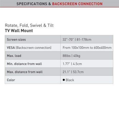 Barkan Black Steel Full Motion TV Wall Mount for 32"-70" Screens