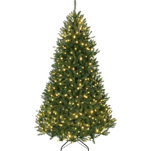 Artificial Christmas Tree, Pre-Lit Christmas Tree, PE/PVC Tips, Easy Setup 3 Steps, Flame Retardant for Home Holiday Decor,Easy Assembly, Base - 1 of 4