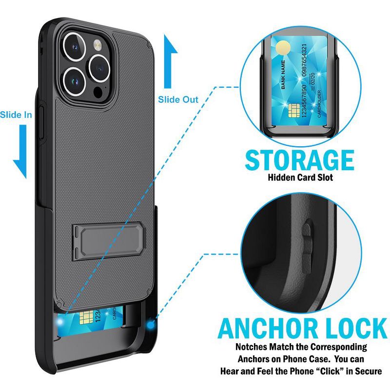 Nakedcellphone Combo for iPhone 15 Pro Max - Rugged Phone Cover with Stand and Belt Clip Holster, 4 of 11