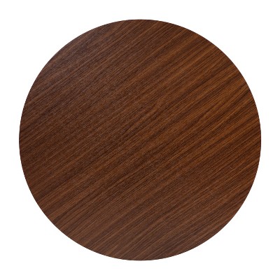 Walnut Finish Round Coffee Table with Matte Black Metal Frame
