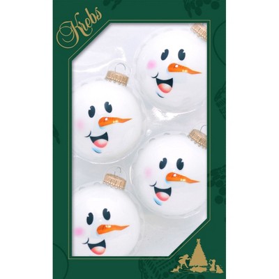 Christmas by Krebs 4ct Porcelain White Snowman Face Matte Christmas Ball Ornaments 2.5" (67mm)