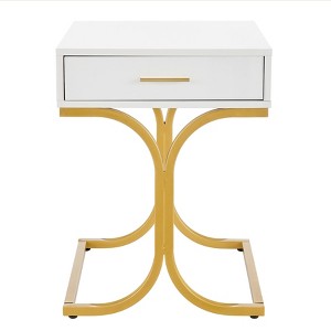 17.75" Rectangular Modern Glam Side Table with Drawer White/Gold - Danya B.: Brass Handle, MDF, Metal Frame - 1 of 4