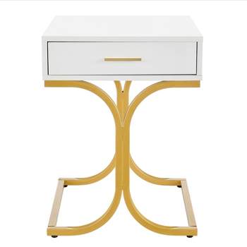 17.75" Rectangular Modern Glam Side Table with Drawer White/Gold - Danya B.