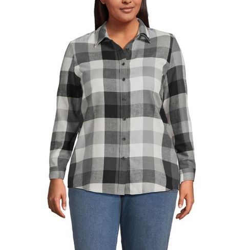 Lands' End Women's Plus Size Flannel Boyfriend Fit Long Sleeve Shirt - 3x -  Gray Ivory Buffalo Plaid : Target