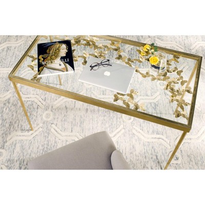 Ethereal Gold 47" Glass-Top Home Office Desk with Drawer