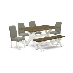 6-Piece Rectangle Distressed Jacobean Finish Solid Wood Top Dining Table with 1-Bench, 4-Chairs with - 1 of 4