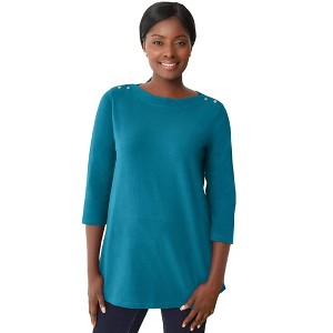 Jessica London Women's Plus Size Stretch Cotton Boatneck Tunic - 1 of 4