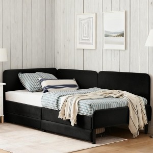TIRAMISUBEST Sofas Twin/ Full Daybed Convertible Sofa Bed with 2 Storage Drawers Small Space Sofa Guest Room Daybed Adjustable Velvet Sofa Bed - 1 of 4