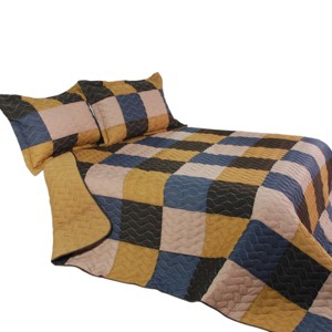 Slickblue 3PC Quilt Set, Hand-Stitched Patch Design, Full/Queen, Reversible, 100% TC Fabric, Multiple Color Options - 1 of 4