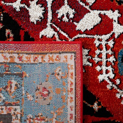 Antique Patina Vintage Hamadan 6'7" Square Blue/Red Synthetic Rug