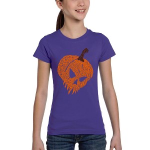 LA Pop Art Evil Pumpkin - Girl's Word Art T-Shirt Maroon Medium - 1 of 4