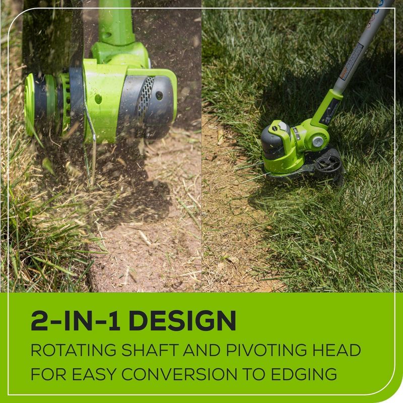 Greenworks POWERALL 12&#34; 24V Cordless String Trimmer Edger Kit with 2.0Ah Battery and Charger, 6 of 13