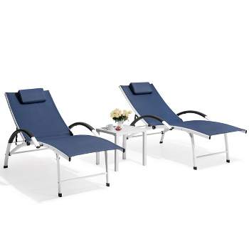 4pk Outdoor Aluminum 5 Position Adjustable Lounge Chairs with Covered Headrests - Navy - Crestlive Products