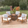 Christopher Knight Home Havana Outdoor Acacia Wood 5 Piece Club Chair and Fire Pit Set with Cushions - 2 of 4