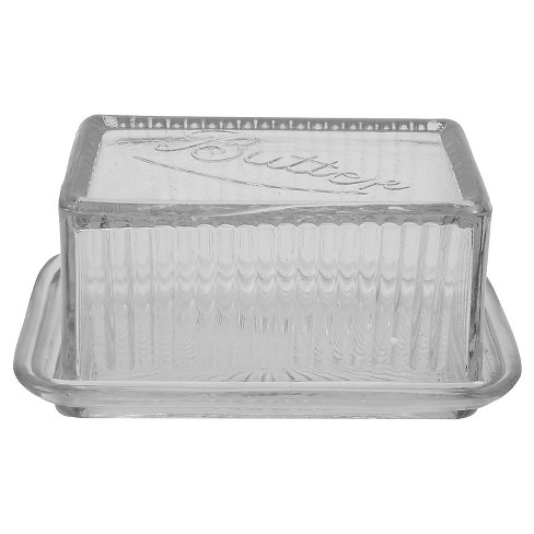 glass butter dish with handle