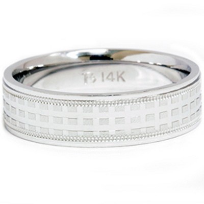 Pompeii3 Mens 14k White Gold Hand Made Wedding Ring Band New