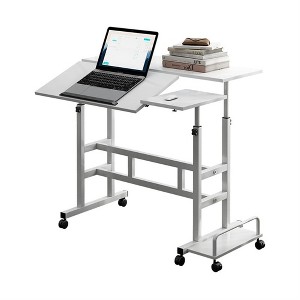 Liftable Standing Desk, Portable Rolling Computer Desk with Lockable Casters, Adjustable Height, 2-Tier Workstation - 1 of 4