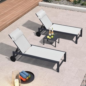 PURPLE LEAF Outdoor Lounge Chair Set Aluminum Patio Chaise Lounger with Side Table and Pillow for Outside Pool Beach Sunbathing Tanning Recliner - 1 of 4