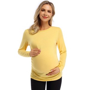 BLUEMING Womens Maternity Shirts Long Sleeve Crew Neck Basic Tank Tops Side Buttons Pregnant Shirts - 1 of 4