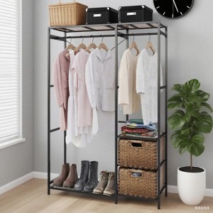 KTMBDW Garment Racks with Shelves, 2 Wicker Drawers and 4 Hooks Heavy Duty Closet Organizer for Hanging Clothes, Freestanding Closet Wardrobe Rack - 1 of 4