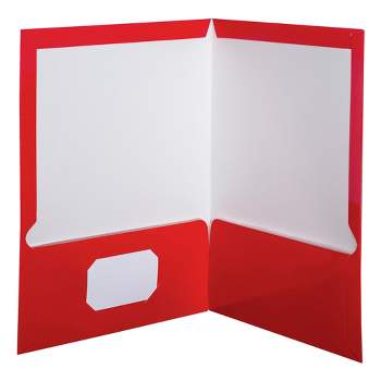 Oxford 2-Pocket Laminated Folder, 100 Sheet Capacity, Red, Pack of 25