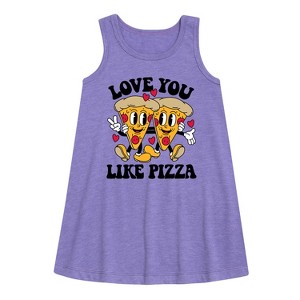 Girls' - Instant Message - Valentine's Day Love You Like Pizza Graphic Sleeveless Aline Dress - 1 of 3