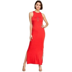 Slickblue Side Slit Maxi Dress, High Neck Sleeveless, Women’s Form-Flattering Style, Multiple Color Options, Size S-L - 1 of 4