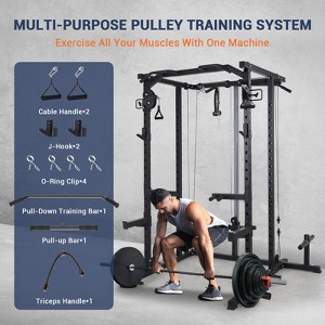 2000LB Power Cage with Dual Pulley System - 5-In-1 Squat Rack, Pull-Up Station & Dip Bars | Space-Saving Home Gym - 1 of 4