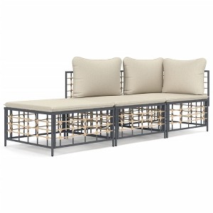 vidaXL 3-Piece Patio Lounge Set with Cushions - Anthracite Poly Rattan - Sturdy Steel Frame - Outdoor Terrace and Garden Furniture - 1 of 4