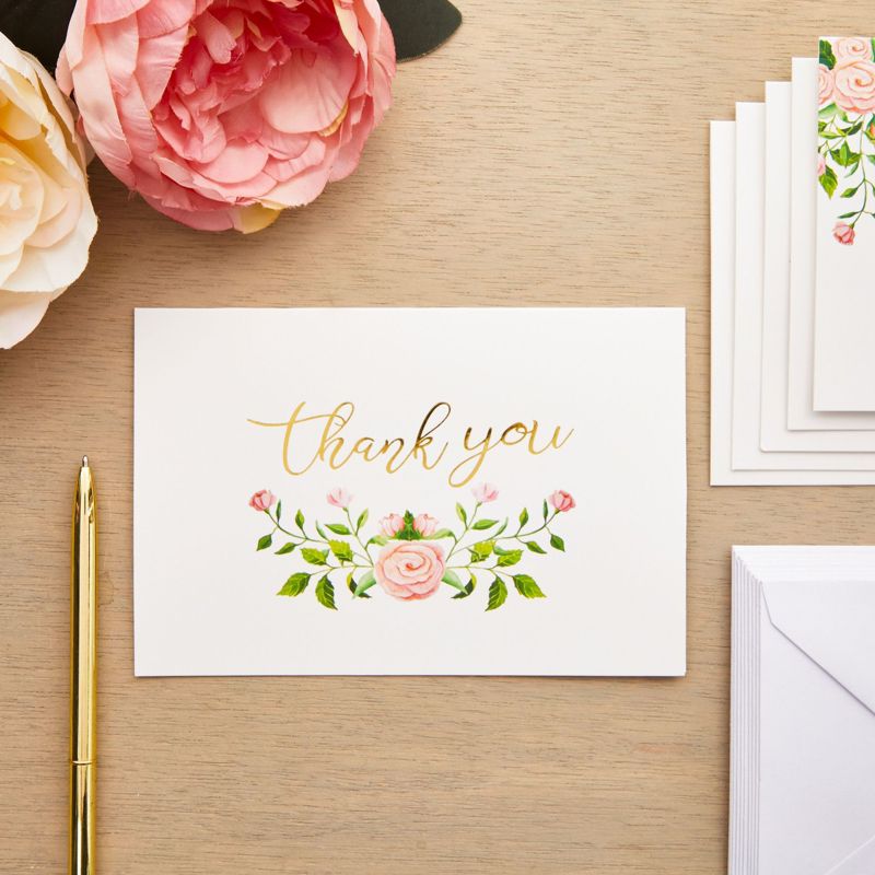 Paper Junkie 48 Count Floral Thank You Cards with Envelopes Set, Gold Foil Rose Thank You Notes for Wedding, Bridal & Baby Shower, 4x6 in, 2 of 9