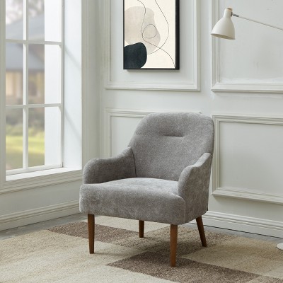 TIRAMISUBEST Chenille Accent Chair - Modern Comfy Armchair with Wood Legs for Living Room, Bedroom & Office (Gray)