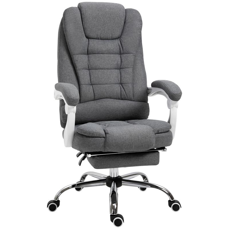 Vinsetto High-Back Executive Office Chair with Footrest, Linen-Fabric Computer Chair with Padded Armrests, Gray, 1 of 8