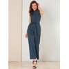 Allegra K Women's Button Down Collared Wide Leg Tie-Waist Sleeveless Cargo Jumpsuits - 2 of 4